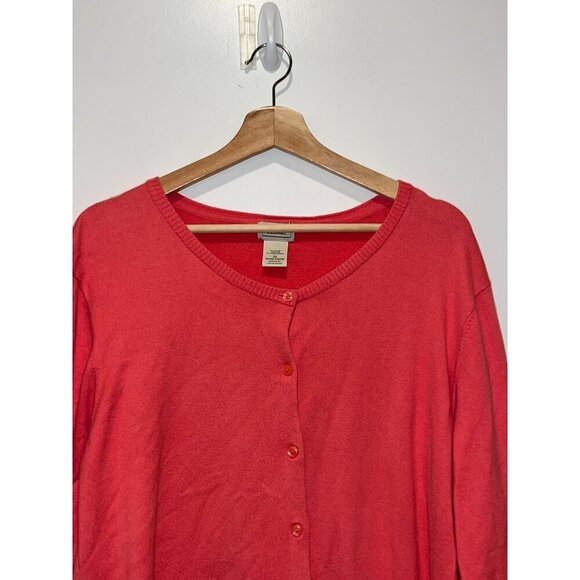 L.L.Bean Womens Red Button-Front Cardigan 2X Cotton Blend Lightweight Sweater - Picture 2 of 8